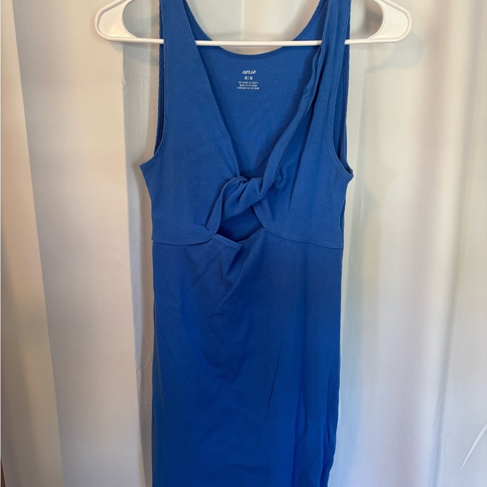 Aerie Blue Front Twist Sleeveless Dress